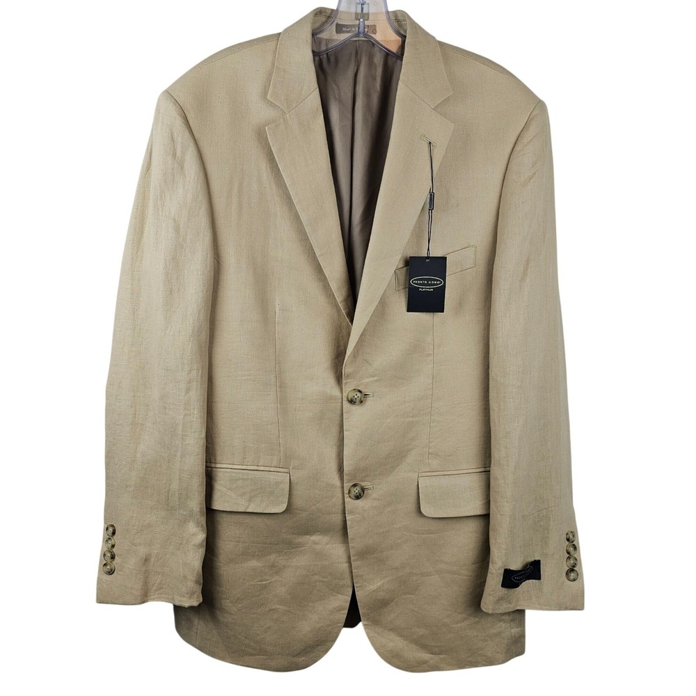 Pronto Uomo Platinum Blazer Sport Coat Mens 38 Regular Tan 100% Linen Two Button